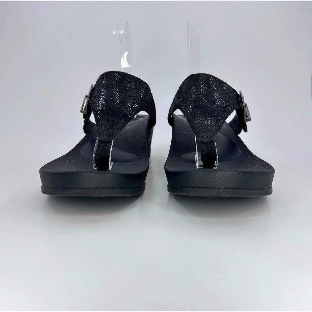 Aetrex Kate Thong Wedge Sandals Womens US 9.5 EUR 40 Black Arch Support Orthotic
